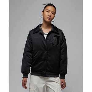 Jordan Michael Varsity Jacket Black Satin Full Snap Embroidered Jumpman